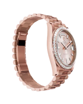 Alternative view of Rolex Day-Date: 40 Everose gold, with a sundust, diamond-set dial, diamond-set bezel and a President bracelet, m228345rbr-0007
