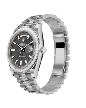 Alternative view of Rolex Day-Date: 40mm white gold, with a bright black, diamond-set dial, diamond-set bezel and a President bracelet, m228349rbr-0003