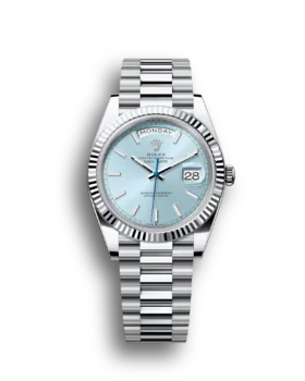 Replica Rolex Day-Date: 40 mm, platinum, ice-blue dial, fluted bezel, President bracelet, m228236-0018