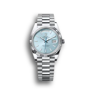 Super Clone Rolex Day-Date: 40 mm, platinum, ice-blue dial, fluted bezel, President bracelet, m228236-0018