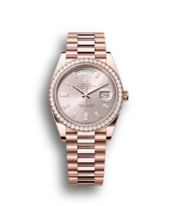 Rolex Day-Date: 40 Everose gold, with a sundust, diamond-set dial, diamond-set bezel and a President bracelet, m228345rbr-0007