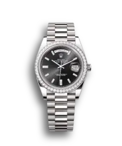 Rolex Day-Date: 40mm white gold, with a bright black, diamond-set dial, diamond-set bezel and a President bracelet, m228349rbr-0003