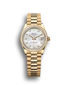 Replica Rolex Datejust: 31 mm, Yellow gold, white mother-of-pearl, diamond-set dial, President bracelet, m278288rbr-0006