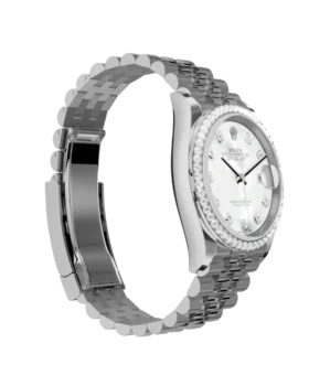 Fake Rolex Datejust: 31 mm, Oystersteel and white gold, white mother-of-pearl, diamond-set dial, Jubilee bracelet, m278384rbr-0008