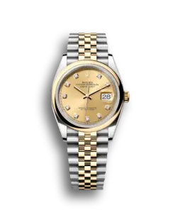 Rolex Datejust: 36 mm, Oystersteel and yellow gold, champagne colour, diamond-set dial, Jubilee bracelet, m126203-0017