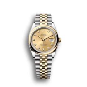 Super Clone Rolex Datejust: 36 mm, Oystersteel and yellow gold, champagne colour, diamond-set dial, Jubilee bracelet, m126203-0017
