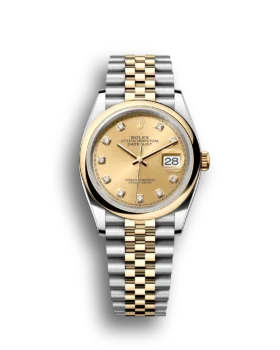 Replica Rolex Datejust: 36 mm, Oystersteel and yellow gold, champagne colour, diamond-set dial, Jubilee bracelet, m126203-0017