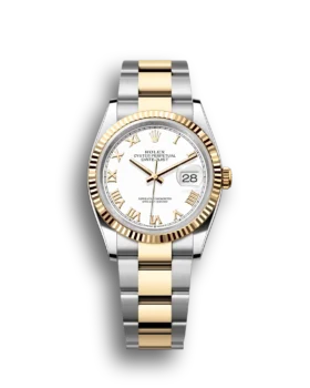 Replica Rolex Datejust: 36 mm, Oystersteel and yellow gold, white dial, Oyster bracelet, m126233-0030