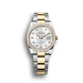 Super Clone Rolex Datejust: 36 mm, Oystersteel and yellow gold, white mother-of-pearl, diamond-set dial, Oyster bracelet, m126283rbr-0010