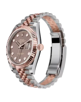 Fake Rolex Datejust: 41 mm, Oystersteel and Everose gold, chocolate, diamond-set dial, Jubilee bracelet, m126331-0004