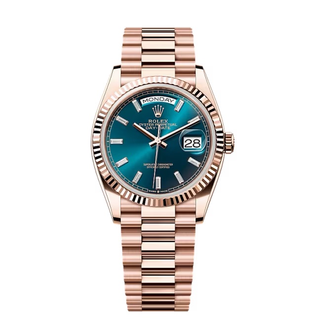 Super Clone Rolex Day-Date Blue-Green Diamond Dial 128235-0085 36 mm - Best Place to Buy Replica Rolex Watches | Perfect Rolex