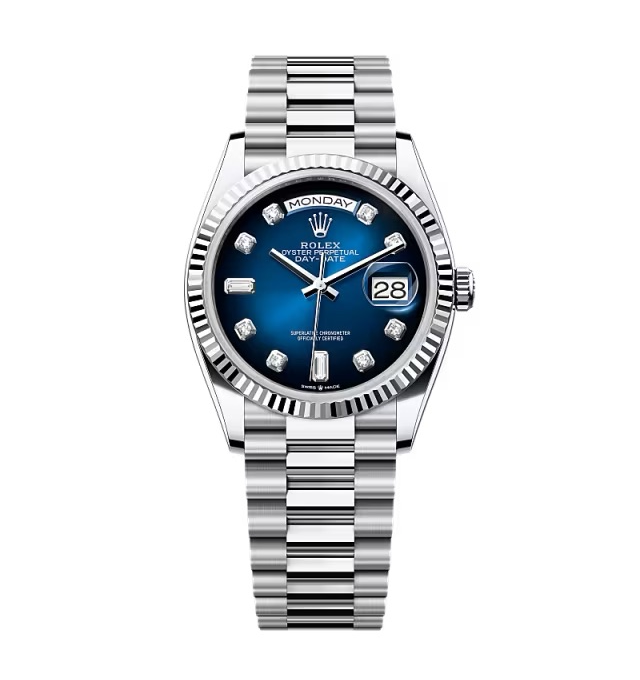 Super Clone Rolex Day-Date Blue Ombré Diamond Dial 128236-0005 36 mm - Best Place to Buy Replica Rolex Watches | Perfect Rolex