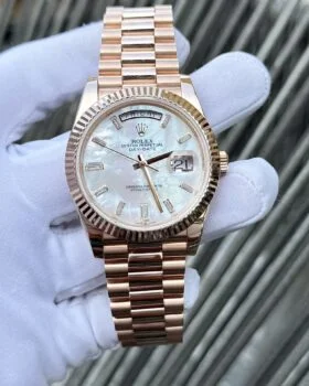 Fake Rolex Day-Date White Mother-of-Pearl Diamond Dial 128235-0078 36 mm