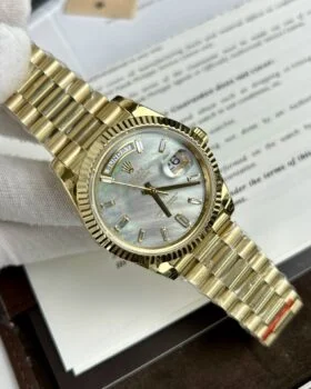 Fake Rolex Day-Date White Mother-of-Pearl Diamond Dial 128238-0123 36 mm