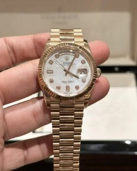 Fake Rolex Day-Date White Mother-of-Pearl Diamond Dial 128238-0011 36 mm