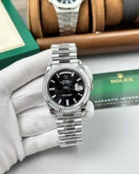 Fake Rolex Day-Date Bright Black Diamond Dial 228236-0004 40 mm