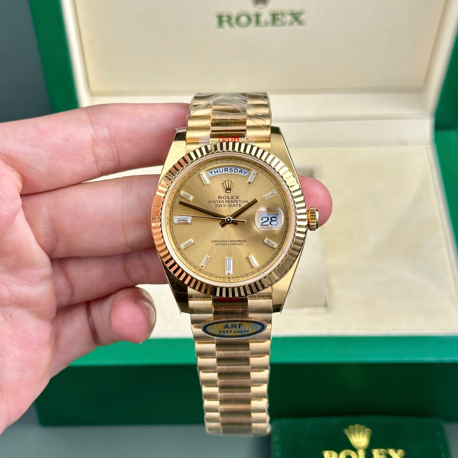 Fake Rolex Day-Date Champagne Diamond Dial 128238-0132 36 mm