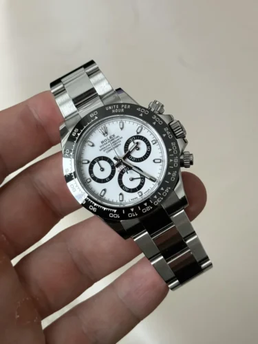 Click to view full screen Super Clone Rolex Daytona Panda Black Bezel White Dial m126500ln-0001 photo review